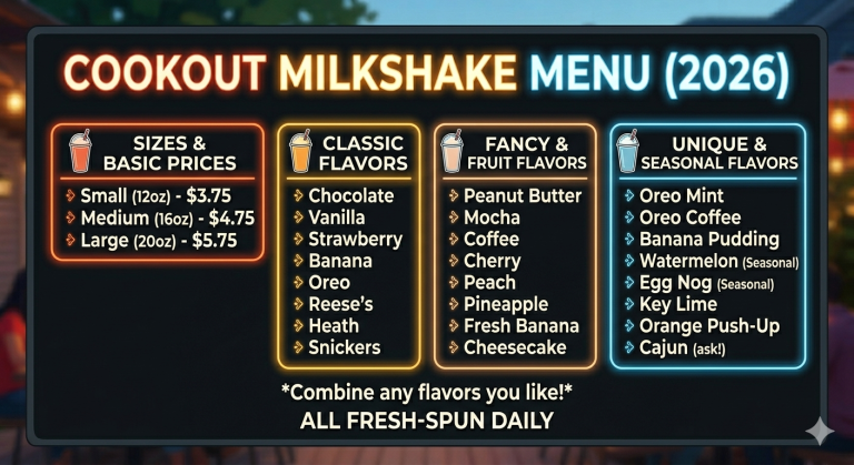 Cookout Milkshake Menu — All Flavors, Prices & Sizes (2026)
